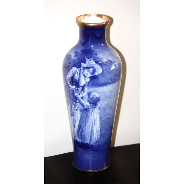 Victorian Antique Royal Doulton "Blue Children" or "Babes in the Woods" Vase, Gilded Rim For Sale - Image 3 of 9