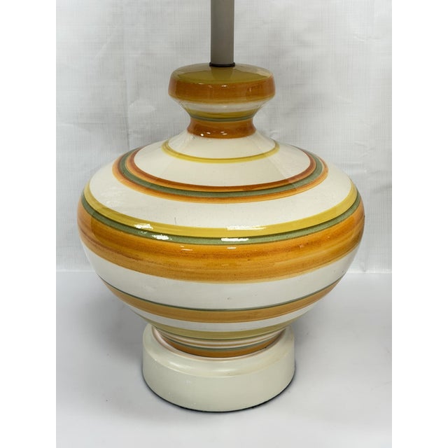 A Pair of Vintage 1960s Striped Ceramic Table Lamps by Remains Lighting For Sale - Image 13 of 18