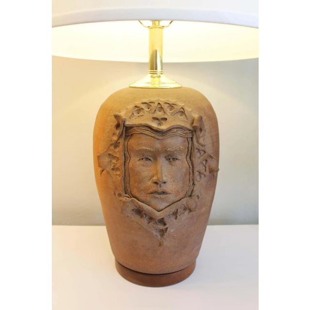 1970s Stoneware Lamp With Gothic Face For Sale - Image 4 of 12