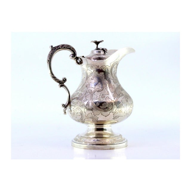 Metal Silver Milk Jug with Engraved Floral and Bird Motifs For Sale - Image 7 of 8