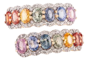 3.32 Carat Multi Sapphire & Diamond Cluster Cocktail Ring Size 4 in 14k Gold