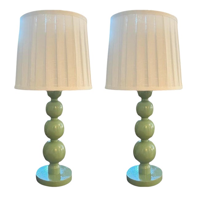 Contemporary Pair of Handcrafted Turned Wood Lamps For Sale