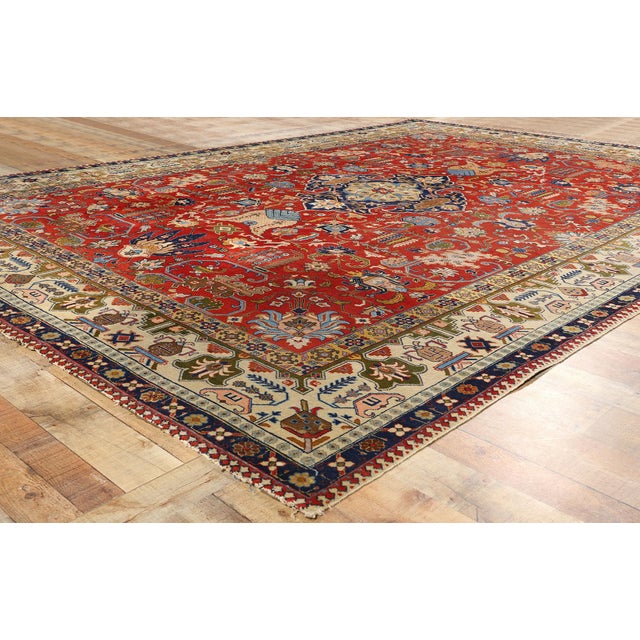 Textile Antique Red Persian Tabriz Rug - 09'03 X 13'01 For Sale - Image 7 of 9