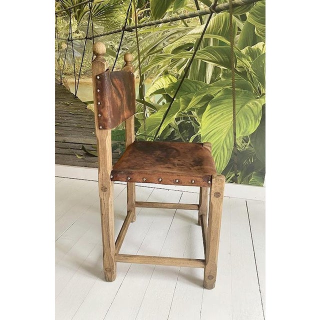 Hungarian Artisanal Oak and Leather Chair For Sale - Image 6 of 15