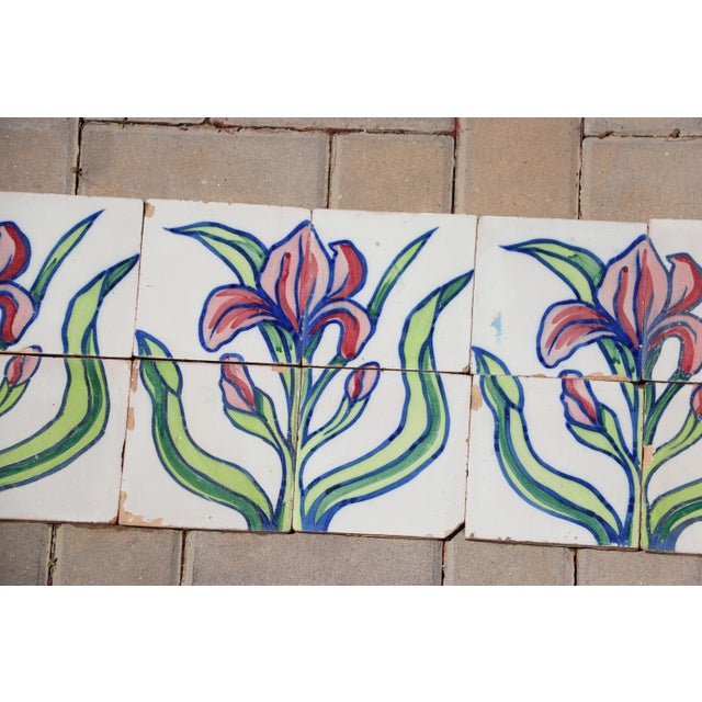 Ceramic 1900s Antique Portuguese Art Nouveau Tile Frieze With Stylized Iris Motif For Sale - Image 7 of 10