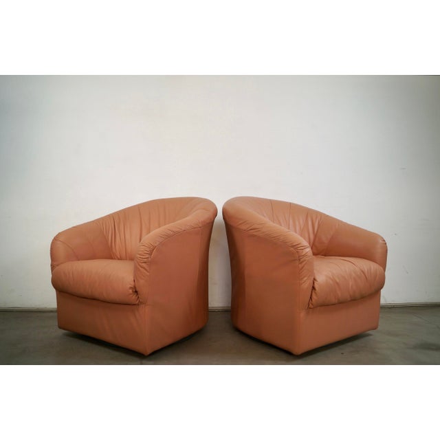 1980s 1980’s Art Deco Leather Swivel Lounge Chairs - A Pair For Sale - Image 5 of 12