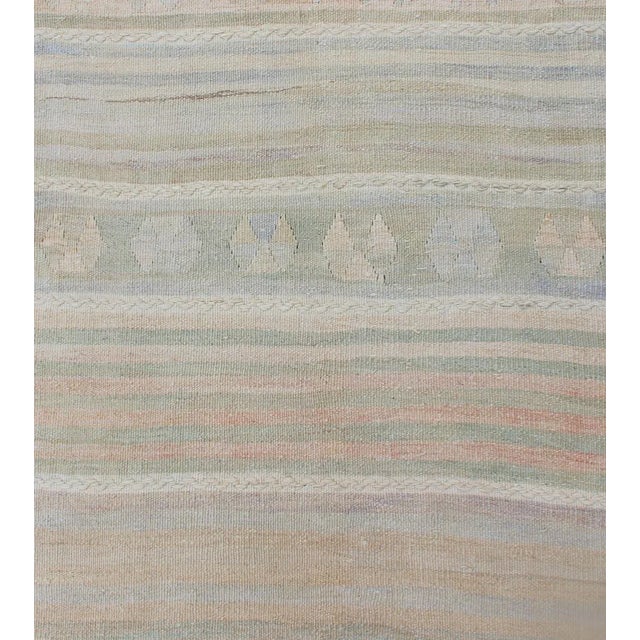 Mid 20th Century Vintage Turkish Kilim Runner With Soft Stripes and Modern Design in Muted Colors For Sale - Image 9 of 12