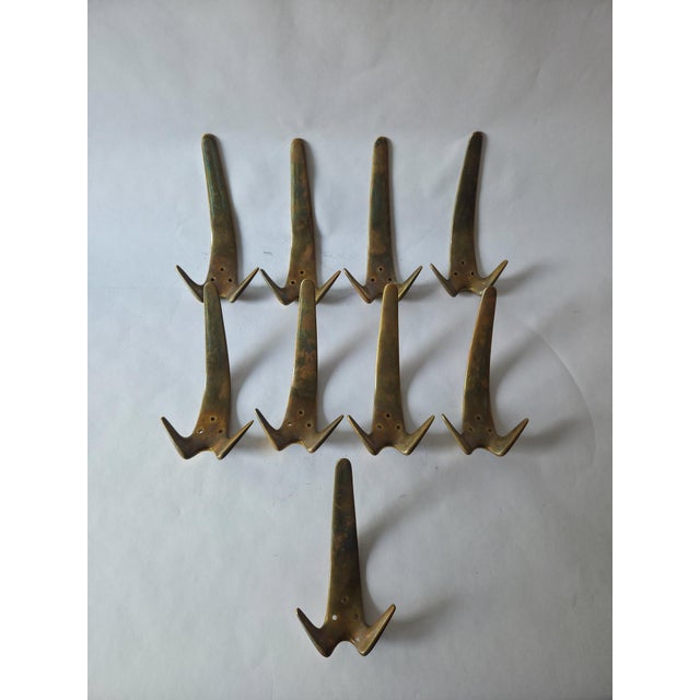 9x Carl Auböck Model #4056 Brass wall hooks 1950s Original condition