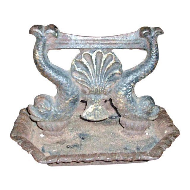 19th Century American Classical Cast Iron Dolphin & Shell Form Boot Scraper For Sale