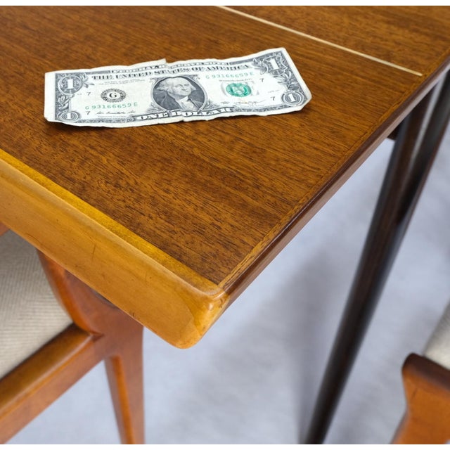 Italian Mid-Century Modern Dining Table 8 Chairs Set New Linen Upholstery Seats For Sale - Image 18 of 18