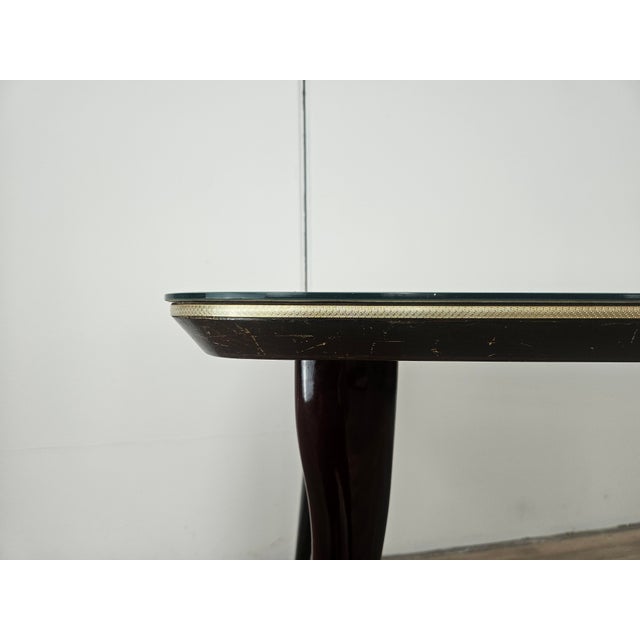 Mid-Century Modern Mahogany Dining Table with Aquamarine Glass Top, 1950 For Sale - Image 12 of 17
