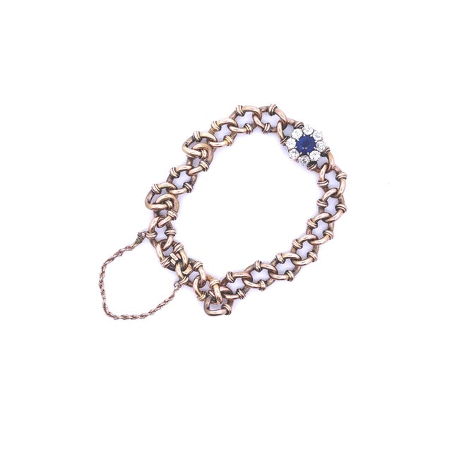 Late 19th Century Antique Victorian Sapphire Diamond 18k Yellow Gold Link Bracelet, Agl Certified For Sale - Image 4 of 7