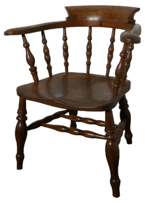 19th Century Elm and Ash Smokers Bow Office or Desk Chair, 1880s