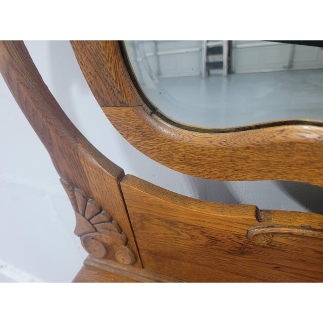 Antique American Tiger Oak Dresser With Original Beveled Mirror, C. 1905–1915 For Sale - Image 12 of 14
