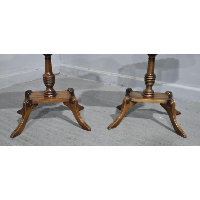 Very nice pair of English walnut wine tables with inlaid tops, slight difference in colour, but in excellent overall...