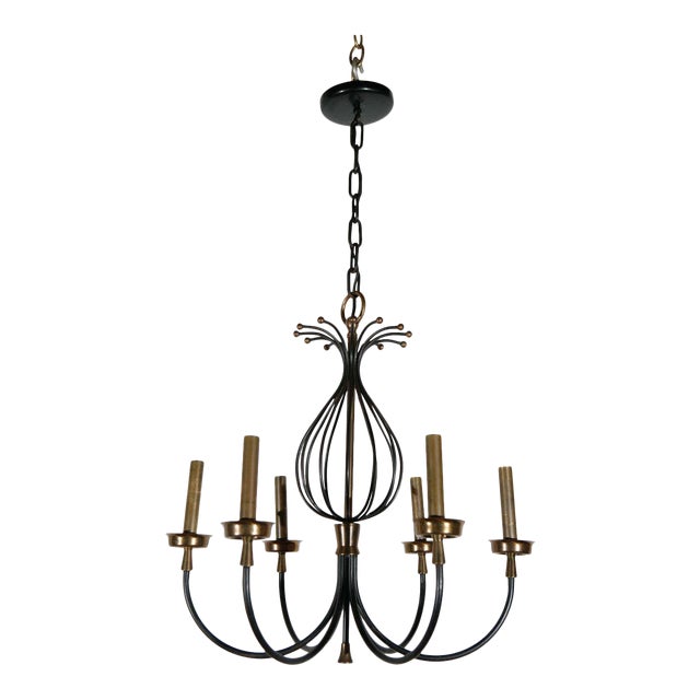 French Black & Brass Chandelier For Sale