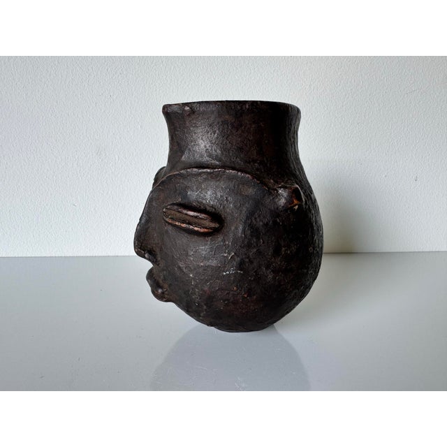 African Vintage Carved Wood African Face Vase/ Sold For Sale - Image 3 of 9