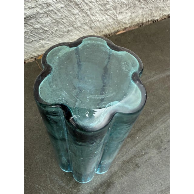 Mid-Century Modern 1950s Mid Century Modern Jens Quistgaard Dansk Finland Scalloped Blue Glass Vase For Sale - Image 3 of 5