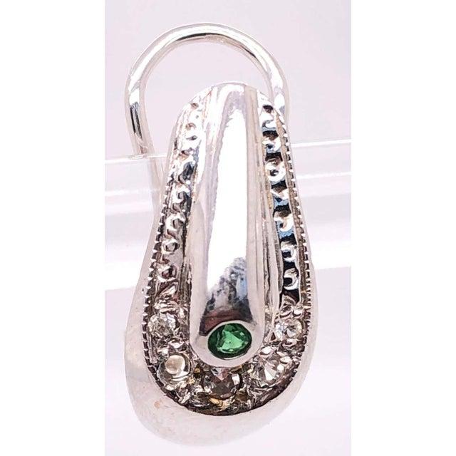 18 Karat White Gold Earrings Emerald Center With Diamond Accents French Back For Sale - Image 4 of 8