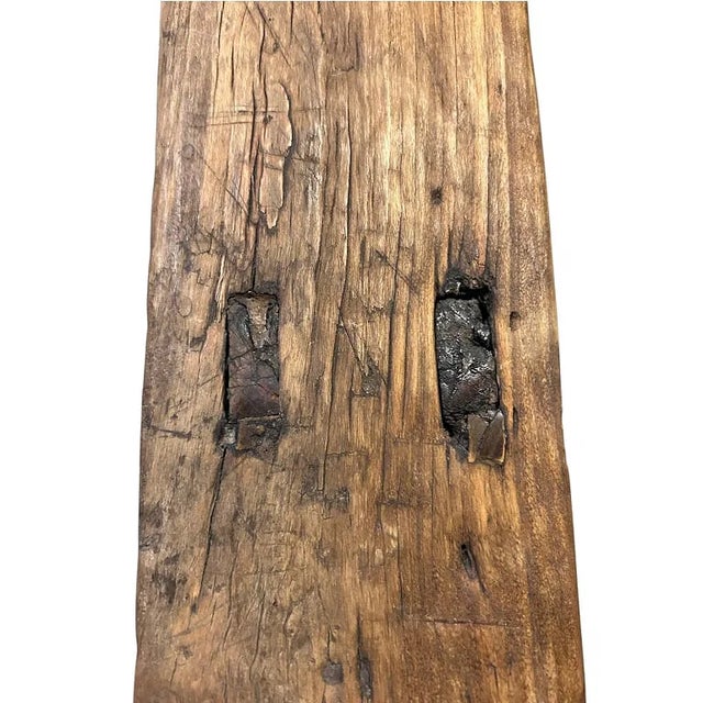 Wood Antique Wood Farmhouse Bench For Sale - Image 7 of 9