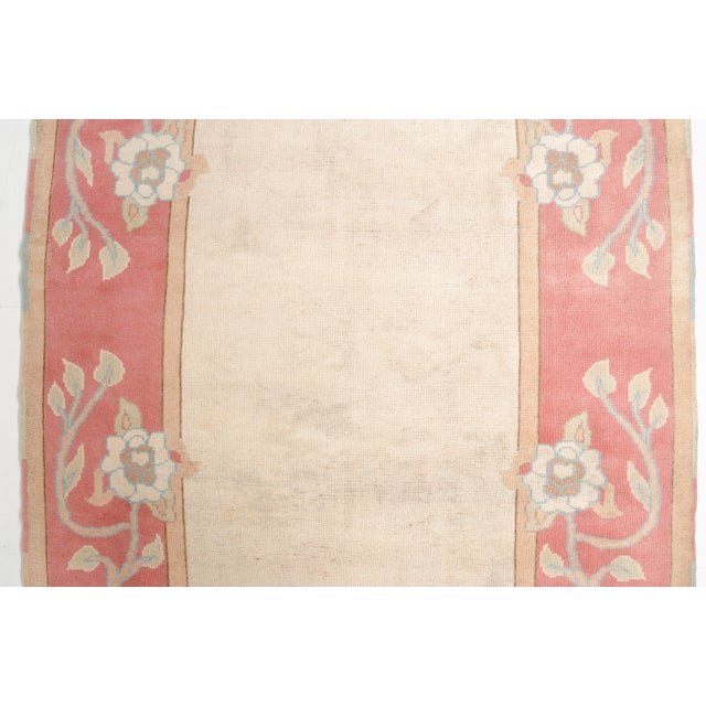 Turkish Vintage Art Deco Floral Rug in Rose Pink, Sky Blue, and Cream For Sale - Image 3 of 9