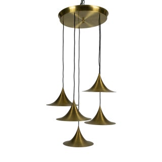Mid-Century Brass Pendant with Five Pendant Drops from Fog & Mørup, Denmark, 1960 For Sale