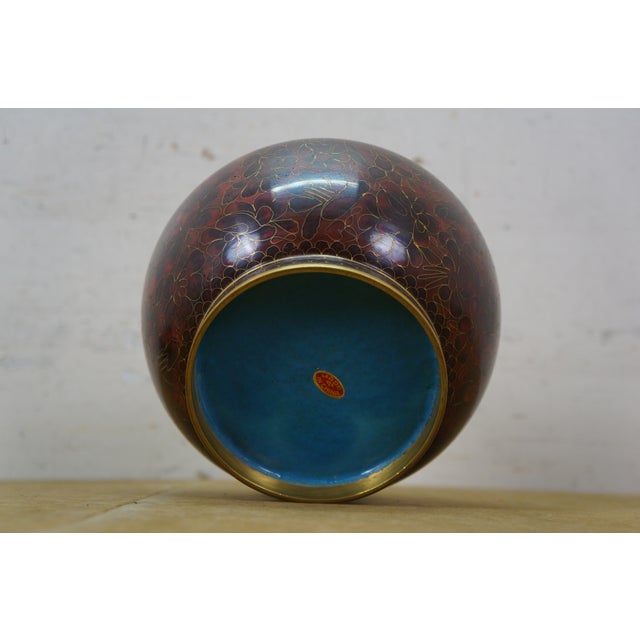 Vintage Chinese Cloisonne Enameled Oxblood Ginger Jar Mantel Urn For Sale - Image 10 of 14