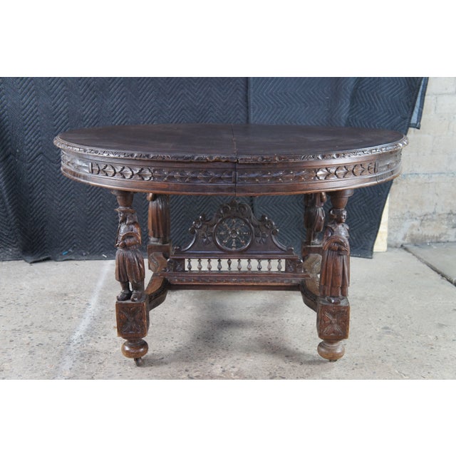 Antique French Breton Brittany Maritime Figural Carved Chestnut Dining Table For Sale - Image 13 of 16