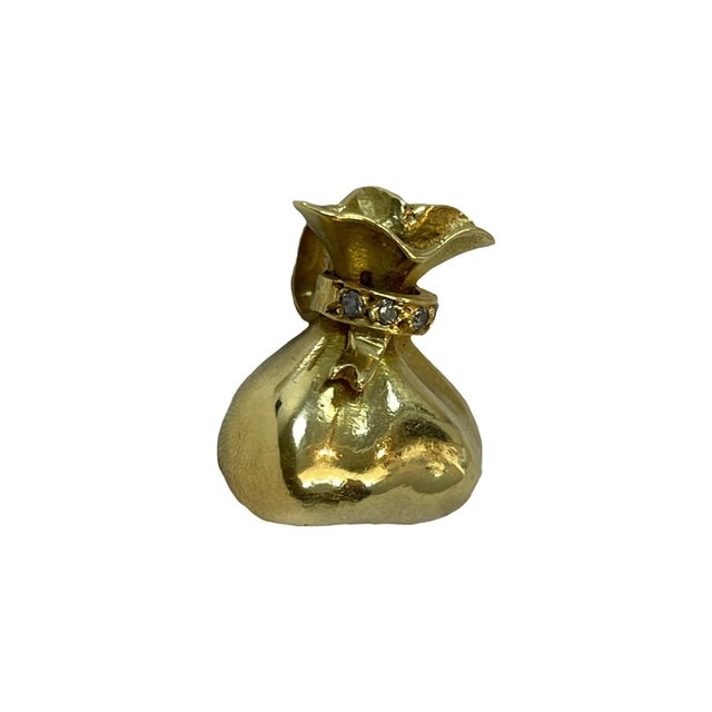 18k Yellow Gold Vintage Money Bag Charm For Sale - Image 4 of 9