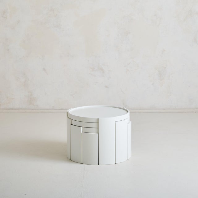 Wood Set of 4 ‘Model 780’ White Wood Stacking Coffee Tables by Gianfranco Frattini For Sale - Image 7 of 11