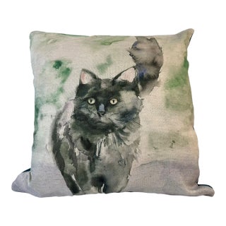 16" Square Pillow Decorated With a Cuddly Black Cat Portrait - Made in the U K For Sale