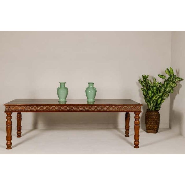 Late 20th Century Large Dining Room Table with Carved Apron, Floral Motifs and Turned Legs For Sale - Image 5 of 12