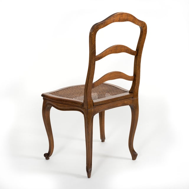 Set Of Six Antique French Style Wood Dining Chairs With Cane Seats