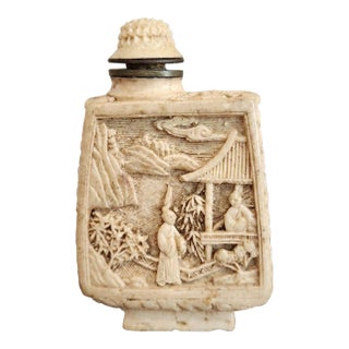 Vintage Chinese Carved Bone Landscape Snuff Bottle For Sale