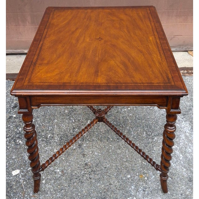 Maitland - Smith Late 20th Century Maitland-Smith Banded Mahogany Barley Twist Legs Side Table For Sale - Image 4 of 15