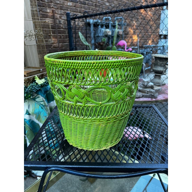 Up for consideration is a beautiful vintage lime green wicker boho chic basket. This would look lovely in your home, and...