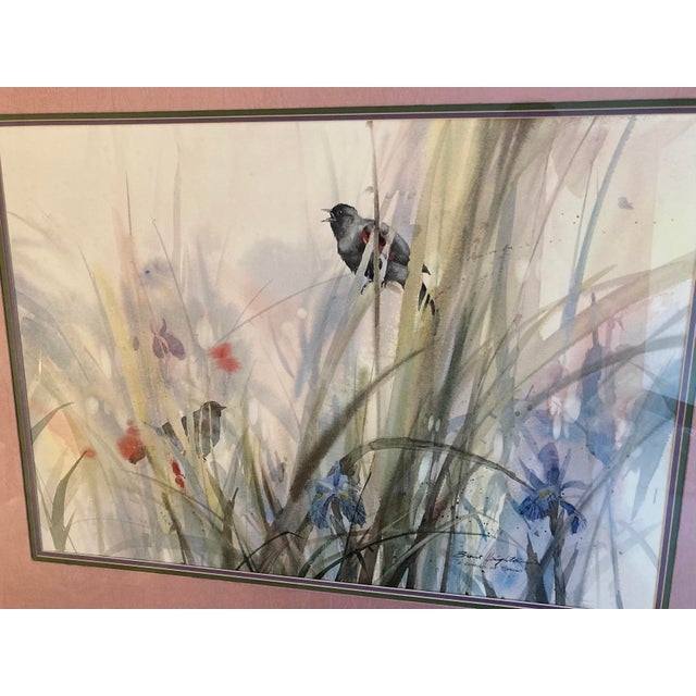Vintage print of beloved Canadian artist Brent Heighton's watercolor featuring a pair of Red-Winged Blackbirds nestled...
