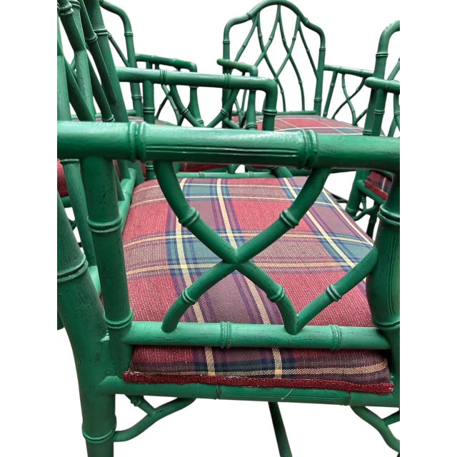 Early 20th Century Set of 4 Chinese Chippendale Style Green Painted Faux Bamboo Arm Chairs, 20th Century For Sale - Image 5 of 6