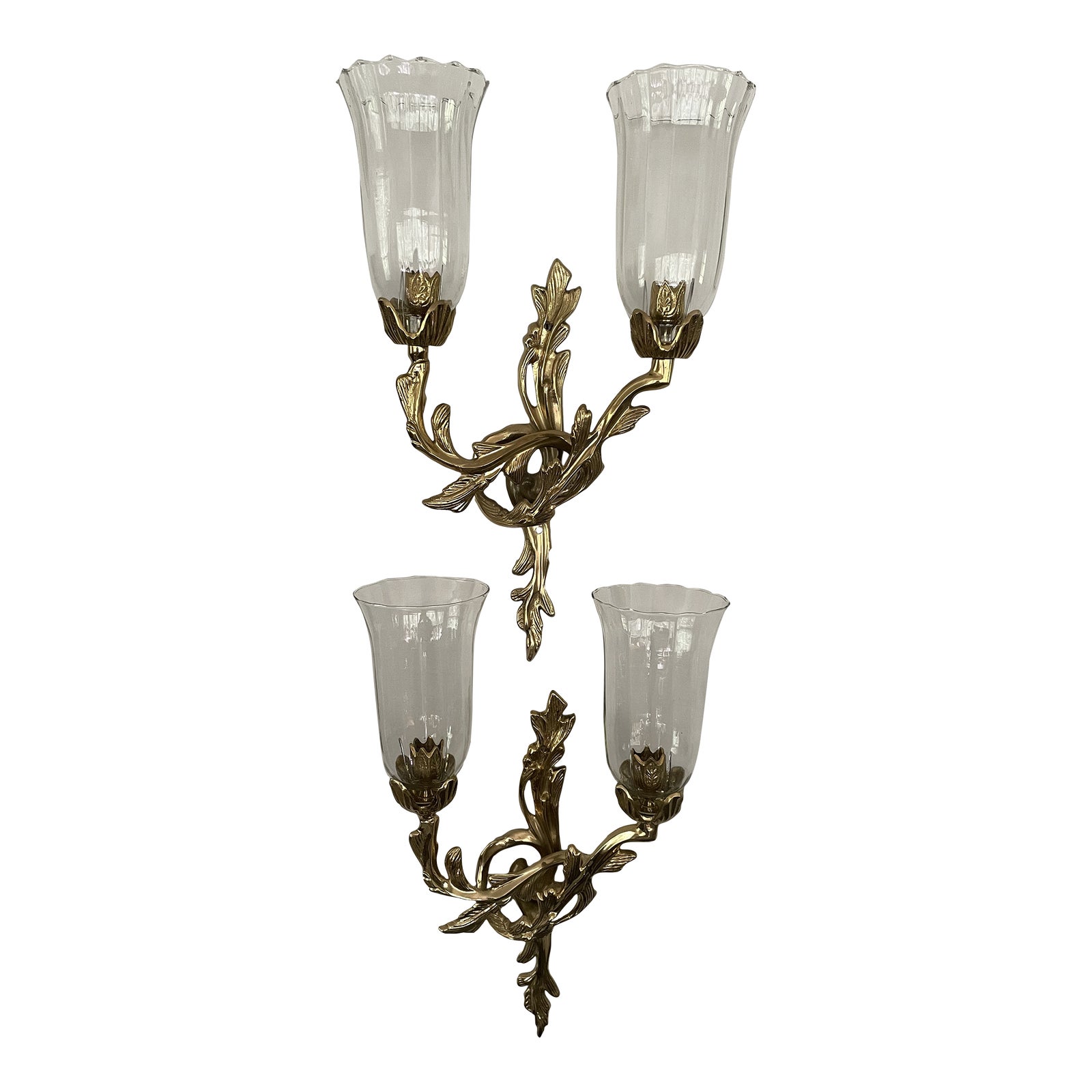 Mid 20th Century French Style Rococo Brass Candles Wall Sconces With ...