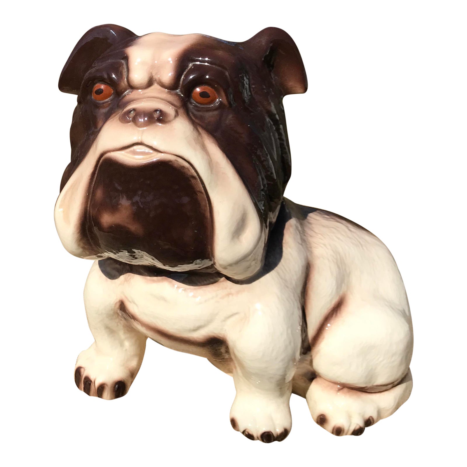 彫刻・オブジェ Vintage chalkware Bulldog&glass Bulldog Life Size 1960s Marwal English Bulldog Chalkware Sculpture