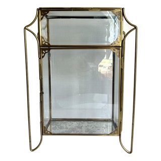 Vintage Brass & Glass Vitrine With Sculptural Side Supports & Antiqued Mirror Base For Sale