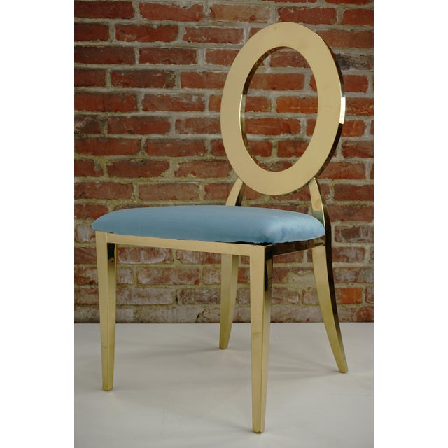 Turquoise Velvet and Gilt Metal Chair For Sale - Image 6 of 6