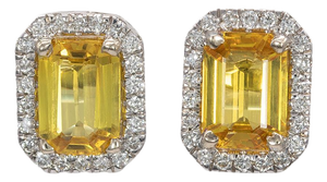 2.8Ct Yellow Sapphire Stud Earrings With Earth-Mined Diamond Accents: 14k Gold, A Pair