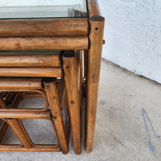 Franco Albini Style Bamboo Nesting Tables For Sale - Image 13 of 14