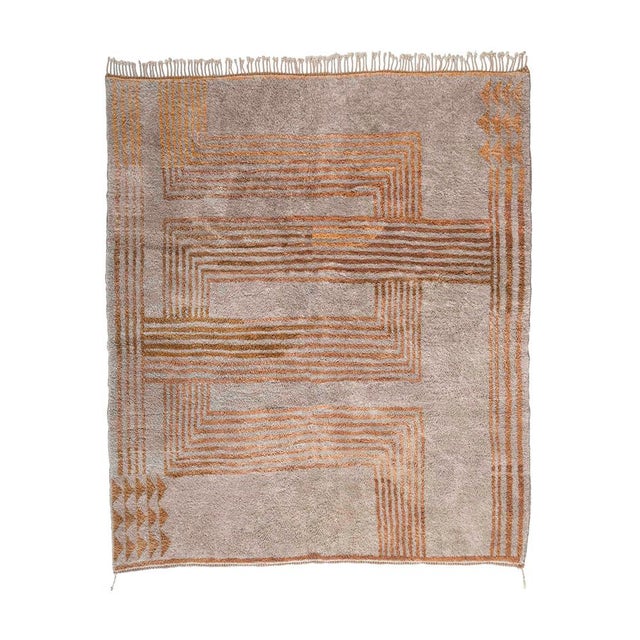 Hand-Knotted Wool Rug in Taupe and Burnt Orange Geometric Pattern by Azele Studio For Sale - Image 10 of 10