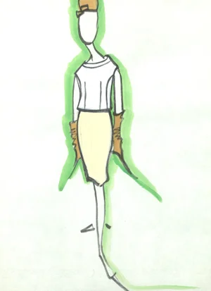 Matted Mid-Century Haute Couture French Fashion Drawing-Michel Goma