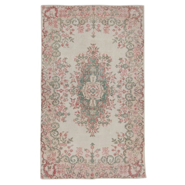 Vintage Floral Turkish Area Rug-4′ × 6′7″ For Sale