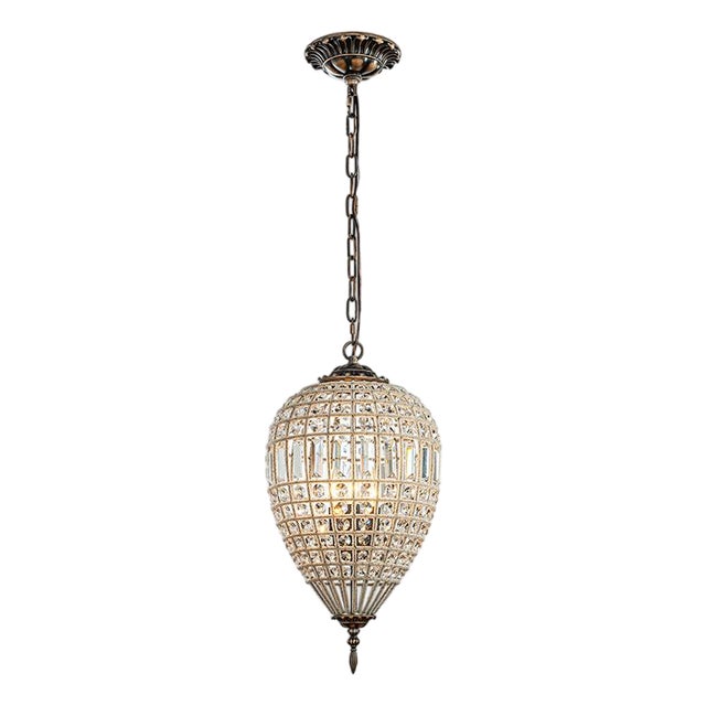 1-Light French Empire Handcrafted Crystal Chandelier Antique Bronze Finish Dimmable Vintage Pendant Light For Sale