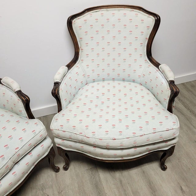Pair of French Louis XV Style Bergere Chairs, C. 1950s For Sale In Raleigh - Image 6 of 10