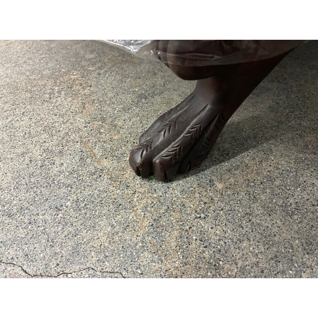 Traditional Early 20th Century American Empire Revival Swan-Arm Sofa With Carved Frame and Coral Damask Upholstery For Sale - Image 3 of 5